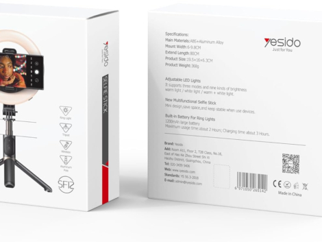 Wireless Ring Light With Tripod Selfie Stick (42CM), Yesido SF12